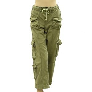 Free People Cargo Trousers Pants Low-Rise Denim Solid Smocked Cotton S 287247
